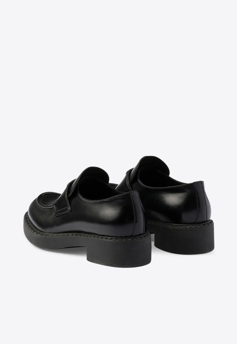 Prada Chocolate Brushed Leather Logo Loafers Black 1D246MG050ULS/R_PRADA-F0002