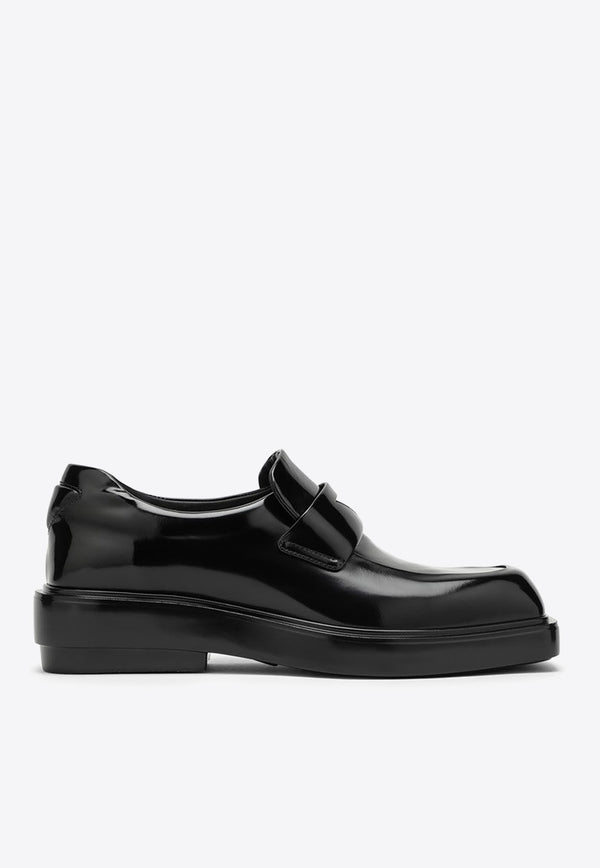 Prada Square-Toe Brushed Leather Loafers Black 1D499N040055/O_PRADA-F0002