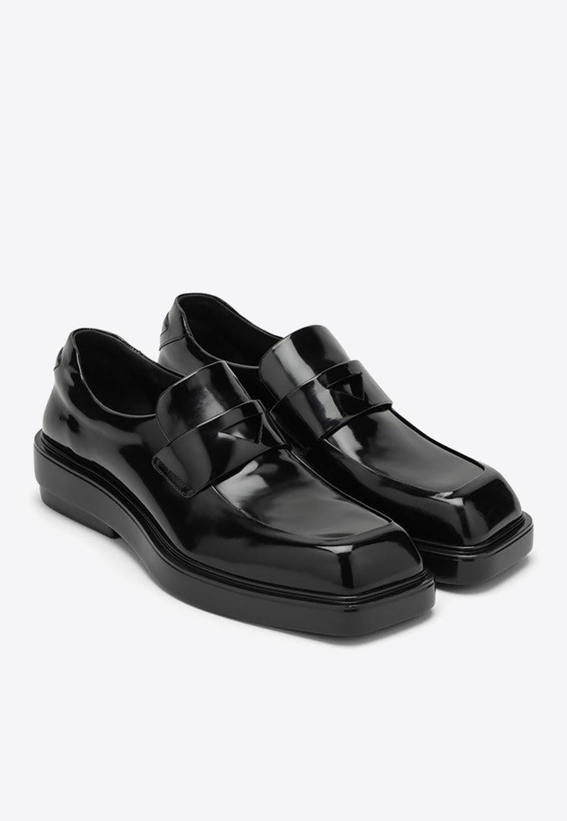 Prada Square-Toe Brushed Leather Loafers Black 1D499N040055/O_PRADA-F0002