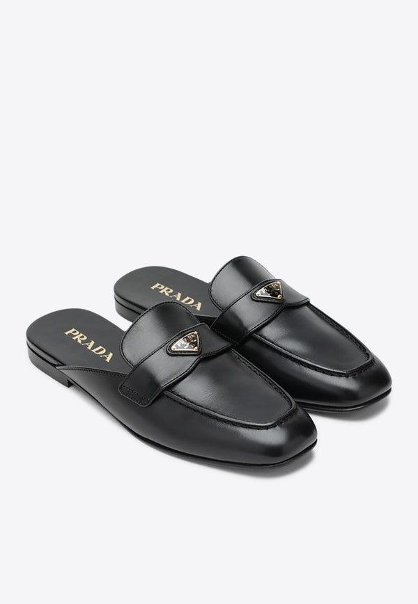 Prada Triangle Logo Leather Flat Mules Black 1D766N010070/S_PRADA-F0002