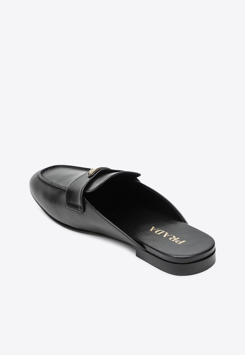 Prada Triangle Logo Leather Flat Mules Black 1D766N010070/S_PRADA-F0002