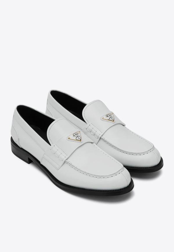 Prada Triangle Logo Brushed Leather Loafers White 1D813NA020055/Q_PRADA-F0009