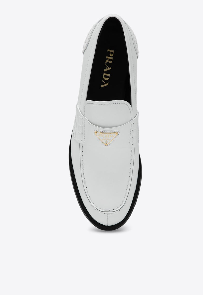 Prada Triangle Logo Brushed Leather Loafers White 1D813NA020055/Q_PRADA-F0009