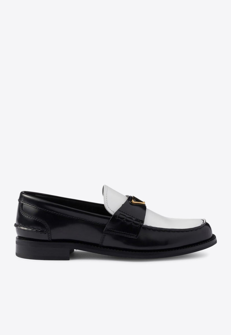 Prada Two-Tone Brushed Leather Loafers Black 1D813NA020AZ3/Q_PRADA-F0967