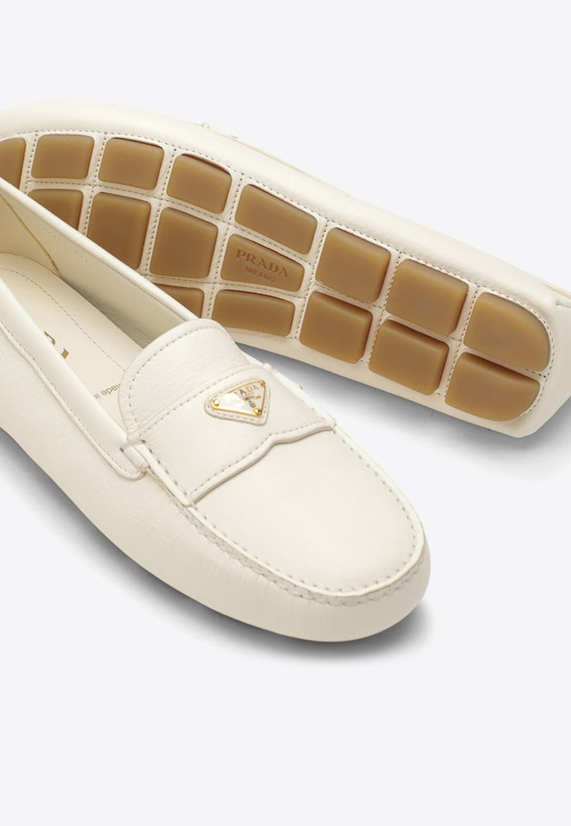 Prada Triangle Logo Leather Loafers Ivory 1DD082005ATG/O_PRADA-F0304