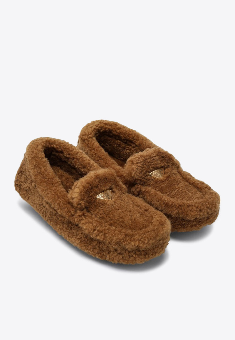 Prada Triangle Logo Shearling Loafers Caramel 1DD087ZF05MPD/P_PRADA-F098L