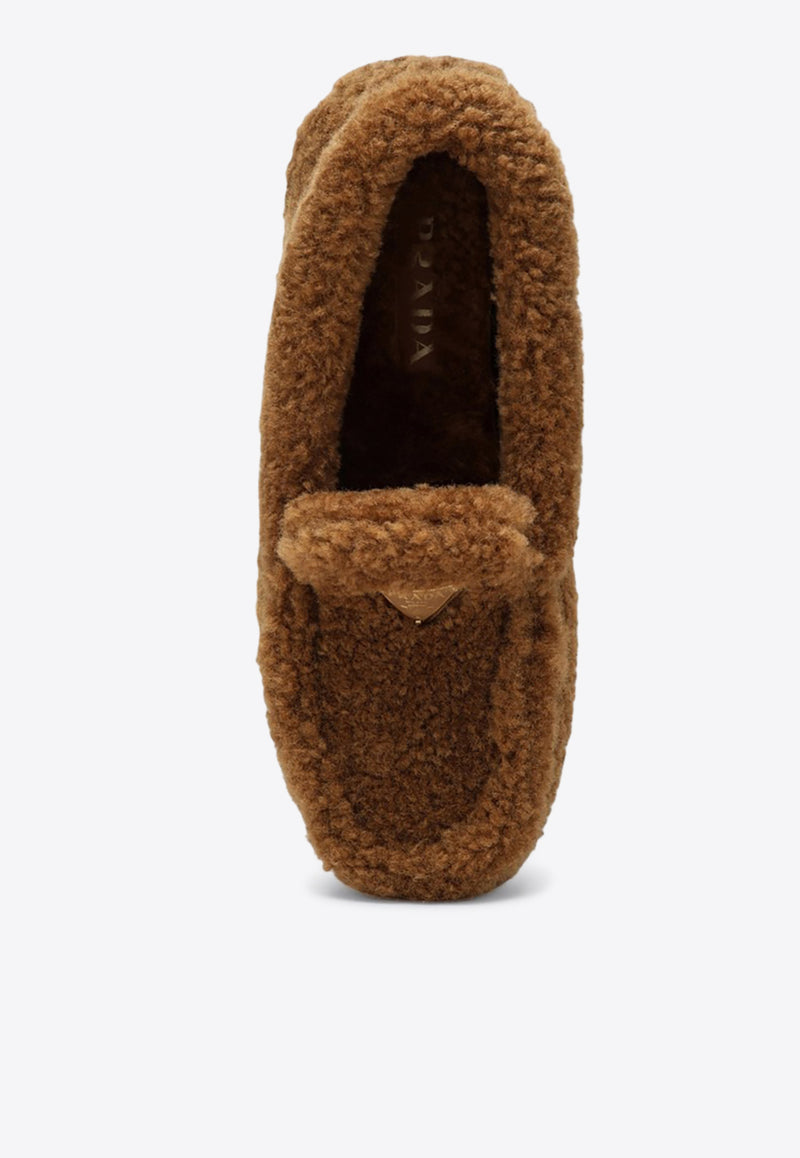 Prada Triangle Logo Shearling Loafers Caramel 1DD087ZF05MPD/P_PRADA-F098L