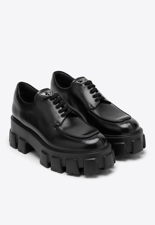 Prada Platform Lace-Up Shoes in Brushed Leather 1E255NB055B4L/N_PRADA-F0002 Black