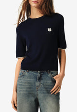 ba&sh Brendo Embroidered Logo Wool Top Navy 1E25BREN_NAVY