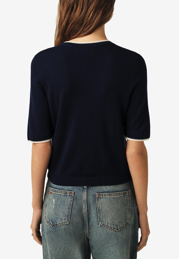 ba&sh Brendo Embroidered Logo Wool Top Navy 1E25BREN_NAVY