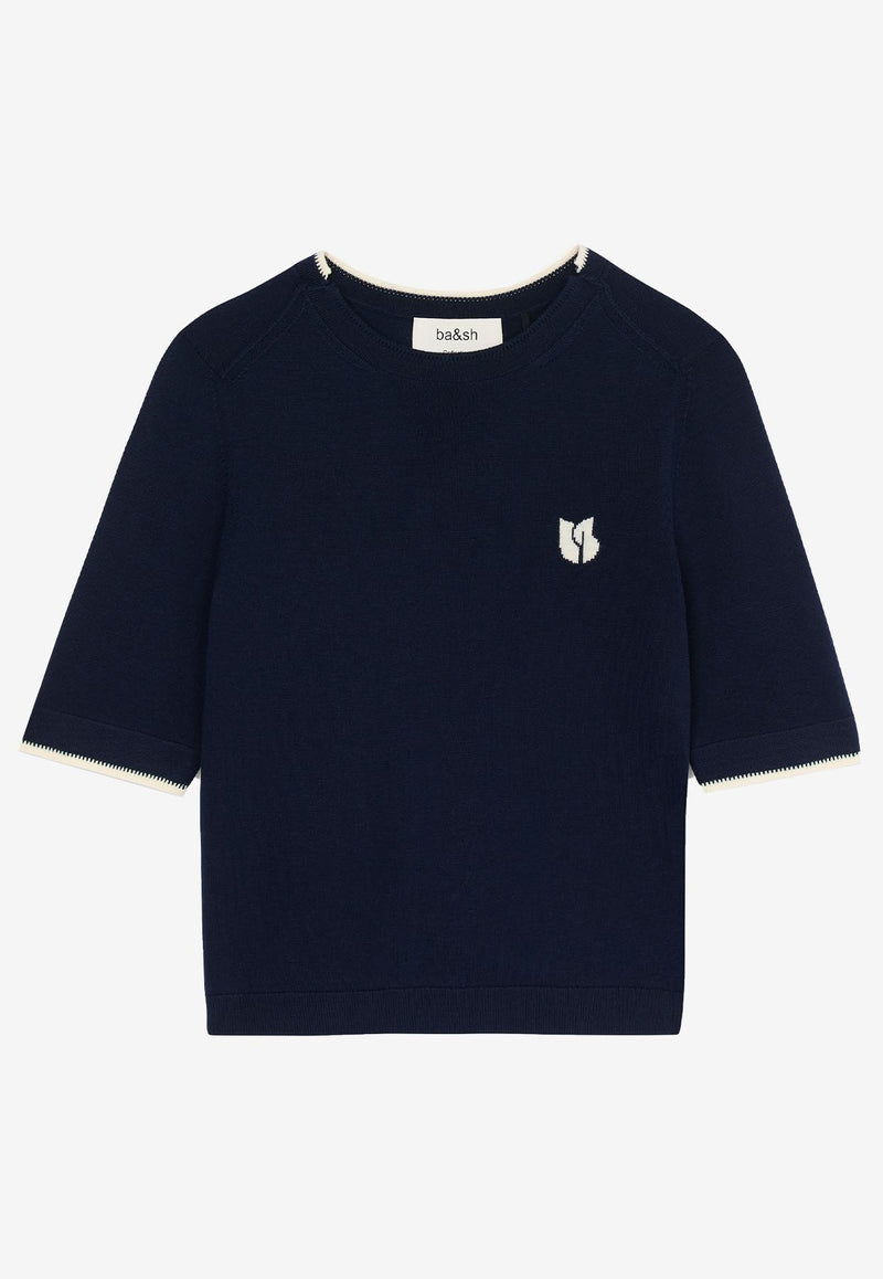ba&sh Brendo Embroidered Logo Wool Top Navy 1E25BREN_NAVY