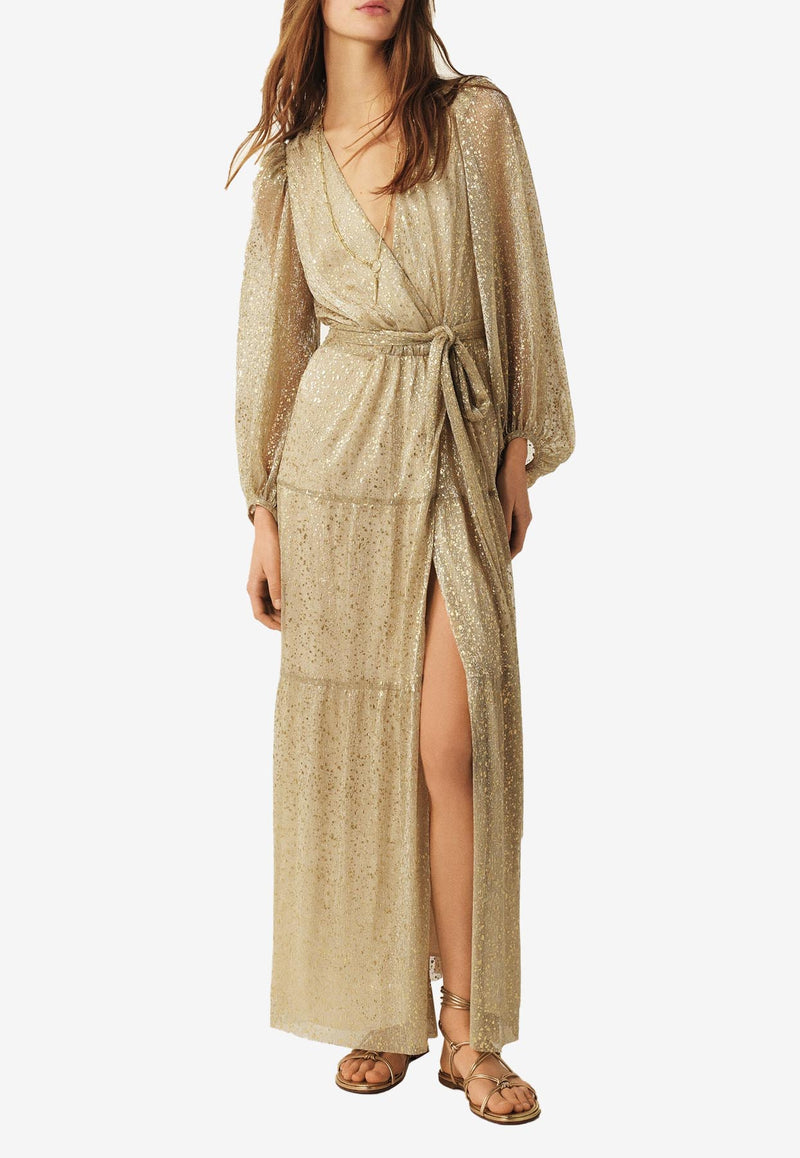 ba&sh Cala V-neck Lurex Gown Gold 1E25CALA_GOLD