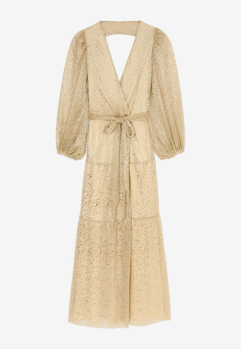 ba&sh Cala V-neck Lurex Gown Gold 1E25CALA_GOLD