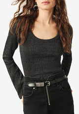 ba&sh Lily Scoop-Neck Ribbed Top Silver 1E25LILY_SILVER