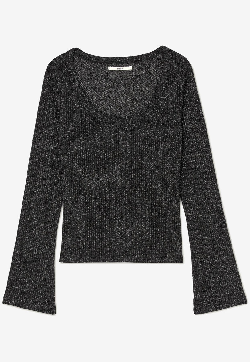 ba&sh Lily Scoop-Neck Ribbed Top Silver 1E25LILY_SILVER