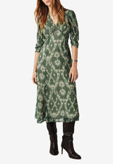 ba&sh Matsa Printed Midi Dress Khaki 1E25MATS_KHAKI