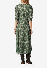 ba&sh Matsa Printed Midi Dress Khaki 1E25MATS_KHAKI