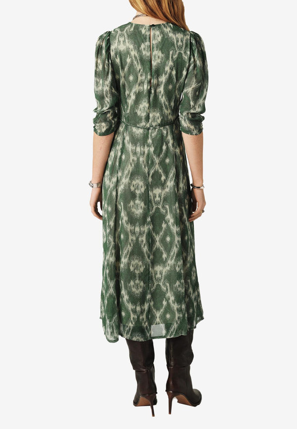 ba&sh Matsa Printed Midi Dress Khaki 1E25MATS_KHAKI