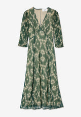 ba&sh Matsa Printed Midi Dress Khaki 1E25MATS_KHAKI