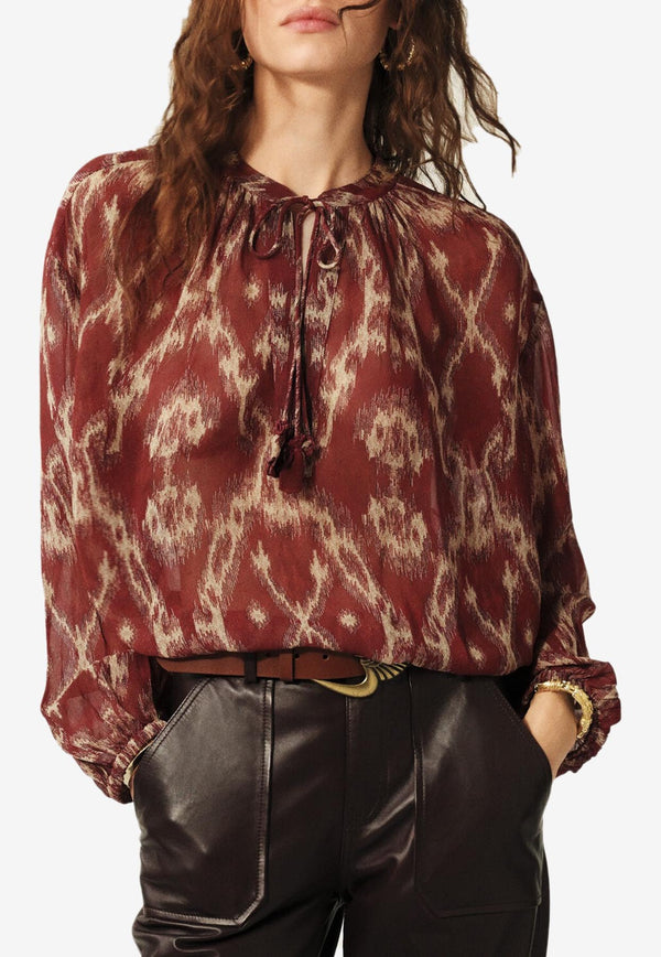 ba&sh Menaelle Printed Long-Sleeved Blouse Burnt 1E25MENA_BRICK