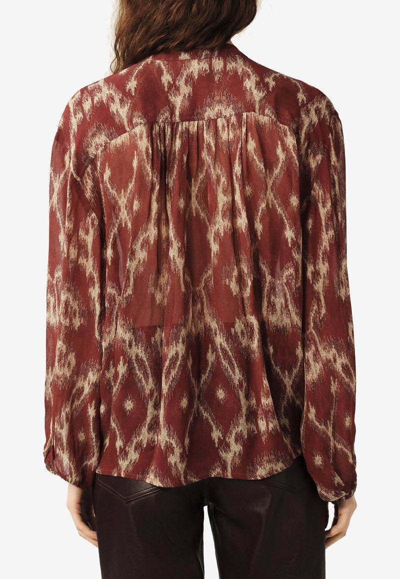 ba&sh Menaelle Printed Long-Sleeved Blouse Burnt 1E25MENA_BRICK