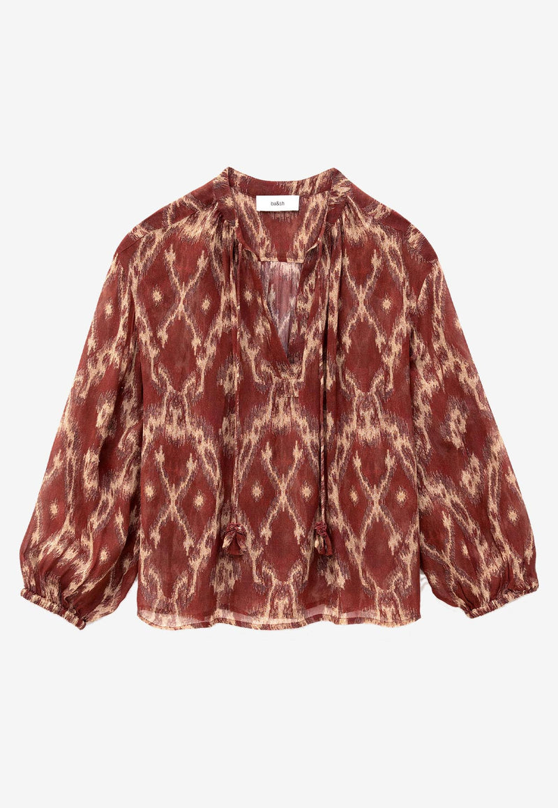 ba&sh Menaelle Printed Long-Sleeved Blouse Burnt 1E25MENA_BRICK