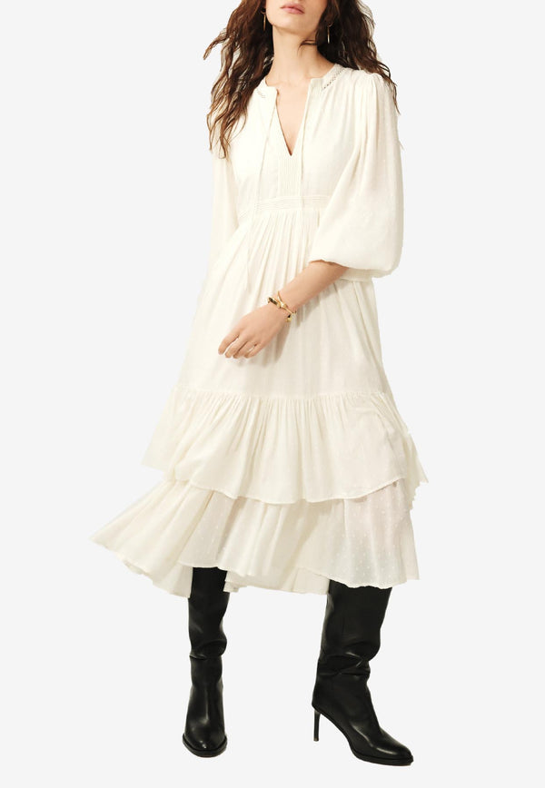 ba&sh Plume Layered Midi Dress Ecru 1E25PLUM_ECRU