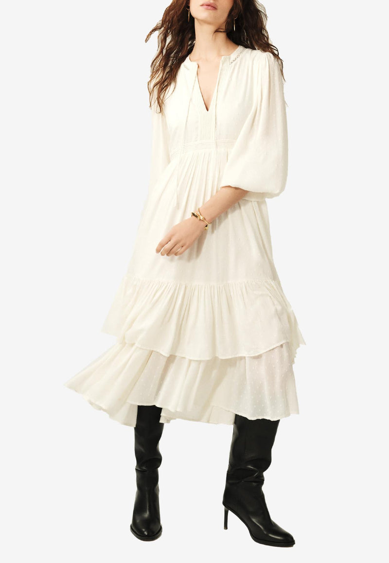 ba&sh Plume Layered Midi Dress Ecru 1E25PLUM_ECRU