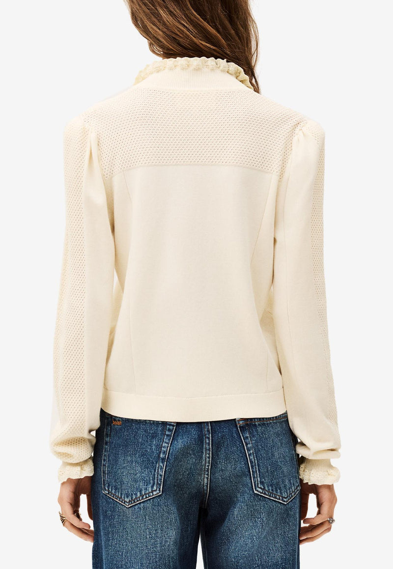 ba&sh Suzanne Long-Sleeved Perforated Sweater Ecru 1E25SUZA_ECRU