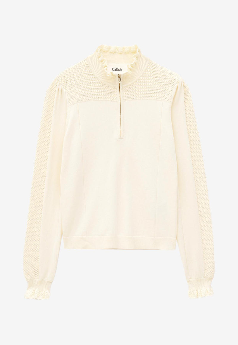 ba&sh Suzanne Long-Sleeved Perforated Sweater Ecru 1E25SUZA_ECRU
