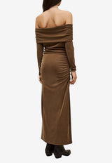 ba&sh Bettina Off-Shoulder Midi Dresses Brown 1E26BETT_BRONZE