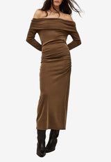 ba&sh Bettina Off-Shoulder Midi Dresses Brown 1E26BETT_BRONZE
