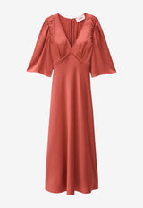 ba&sh Charlotte V-neck Satin Midi Dresses Blush 1E26CHAR_BLUSH