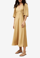 ba&sh Charlotte V-neck Satin Midi Dresses Camel 1E26CHAR_CAMEL