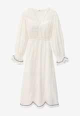 ba&sh Prisco V-neck Jacquard Midi Dress Ecru 1E26PRIS_ECRU