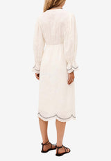 ba&sh Prisco V-neck Jacquard Midi Dress Ecru 1E26PRIS_ECRU