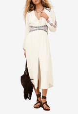 ba&sh Tina V-neck Embroidered Midi Dresses Ecru 1E26TINA_ECRU