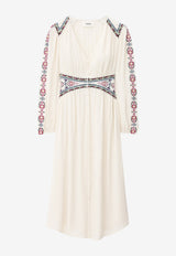ba&sh Tina V-neck Embroidered Midi Dresses Ecru 1E26TINA_ECRU