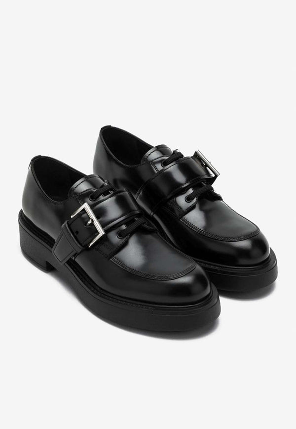 Prada Brushed Leather Lace-Up Shoes with Strap Black 1E590NG050055/P_PRADA-F0002