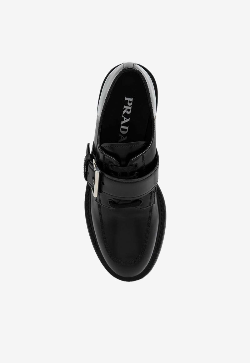 Prada Brushed Leather Lace-Up Shoes with Strap Black 1E590NG050055/P_PRADA-F0002