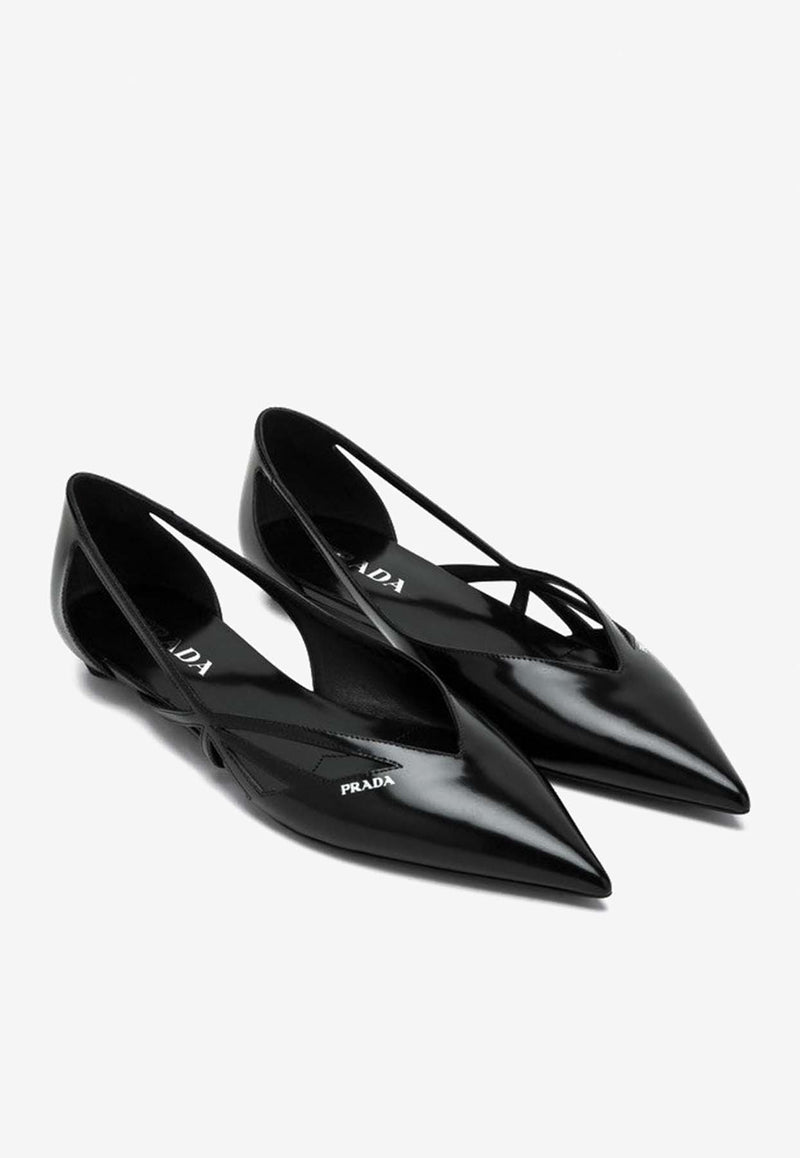 Prada Cut-Out Leather Pointed-Toe Flats Black 1F732ND015055/P_PRADA-F0002