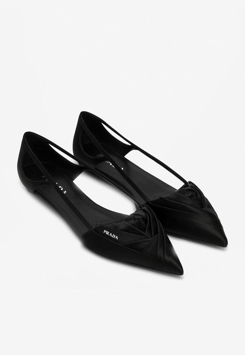 Prada Satin Cut-Out Pointed-Toe Flats Black 1F734N015049/P_PRADA-F0002