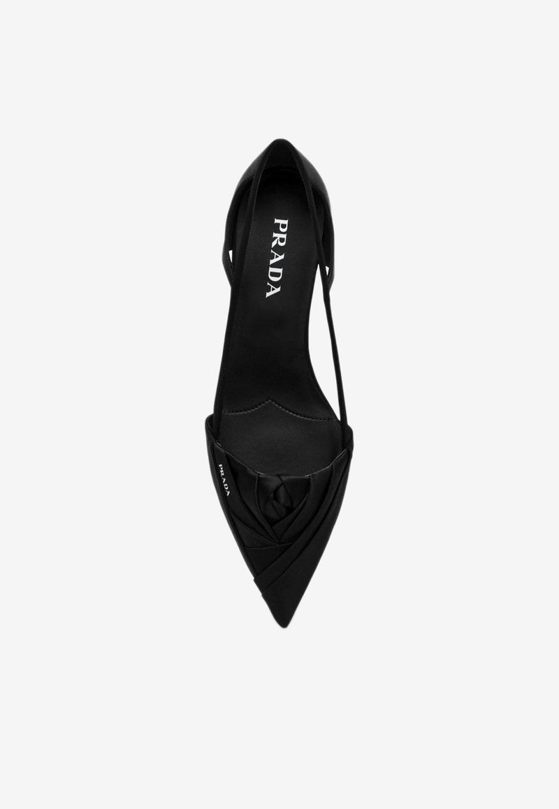 Prada Satin Cut-Out Pointed-Toe Flats Black 1F734N015049/P_PRADA-F0002