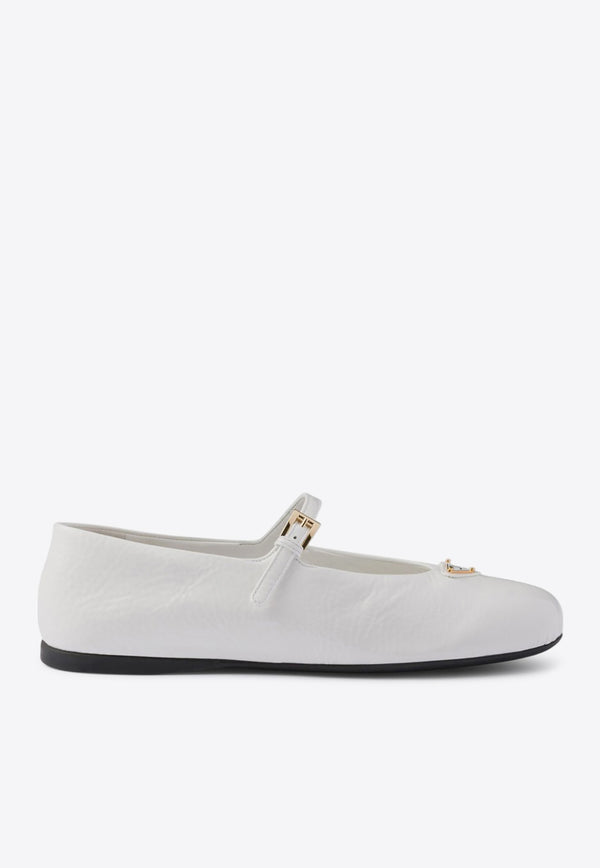 Prada Triangle Logo Patent Leather Ballet Flats White 1F793N005H27/Q_PRADA-F0009