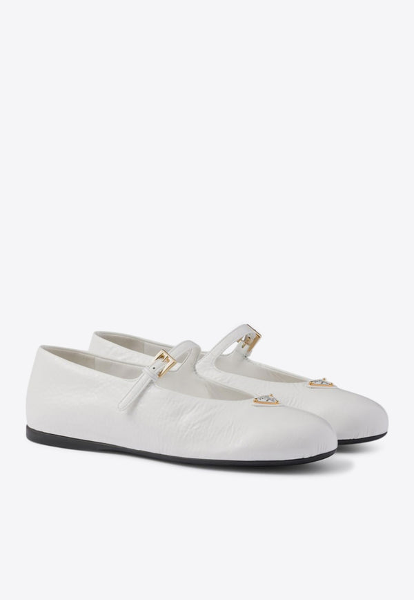 Prada Triangle Logo Patent Leather Ballet Flats White 1F793N005H27/Q_PRADA-F0009