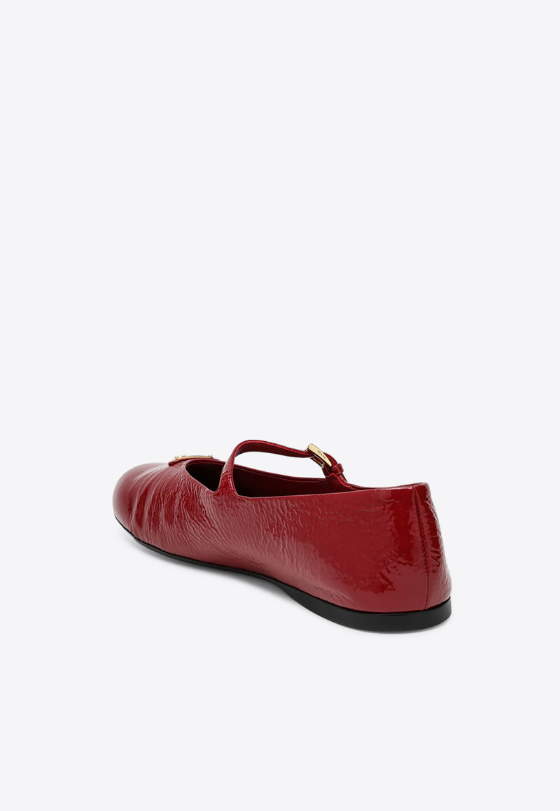 Prada Triangle Logo Patent Leather Ballet Flats Burgundy 1F793N005H27/Q_PRADA-F0E06