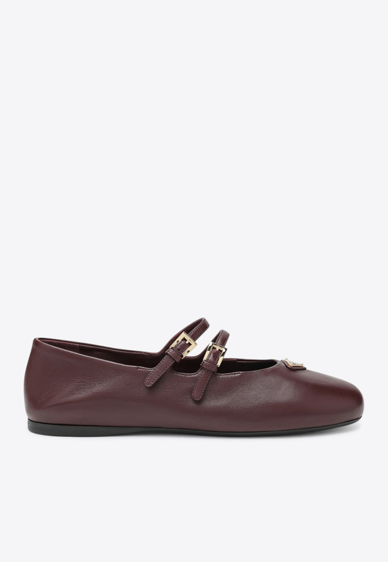 Prada Triangle Logo Leather Ballet Flats Burgundy 1F794N005038/R_PRADA-F0007