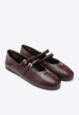 Prada Triangle Logo Leather Ballet Flats Burgundy 1F794N005038/R_PRADA-F0007