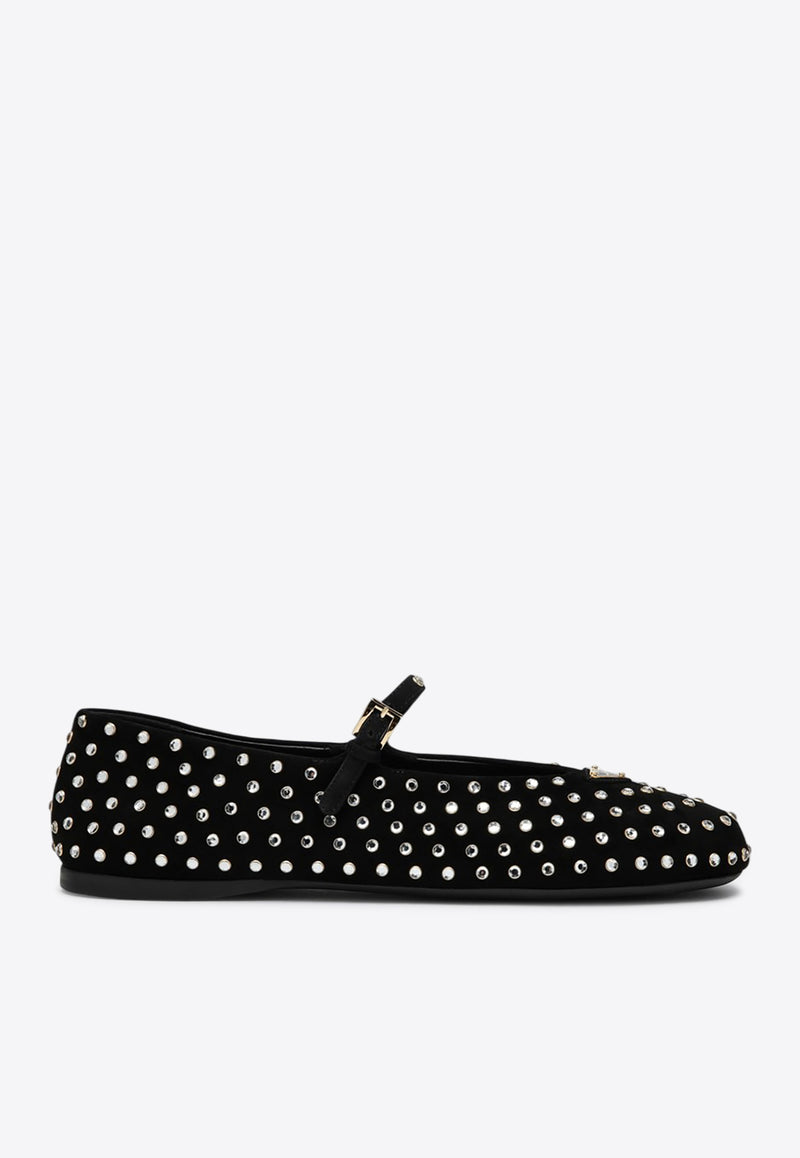 Prada Studded Suede Ballet Flats Black 1F796N005QRG/Q_PRADA-F0002