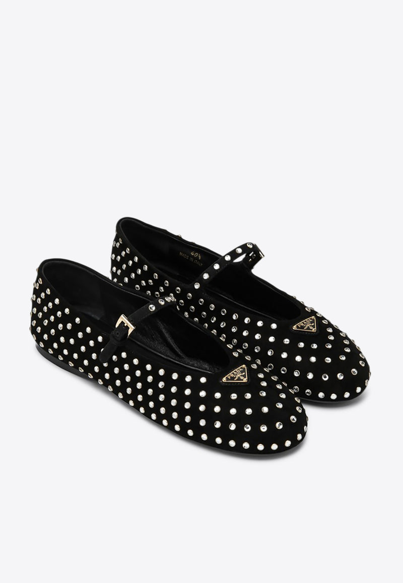 Prada Studded Suede Ballet Flats Black 1F796N005QRG/Q_PRADA-F0002